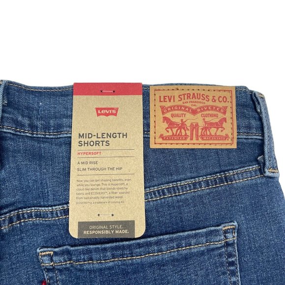 Women's Levis Mid Length Denim Blue Jean Cuffed Shorts 12 W31 - Picture 8 of 9